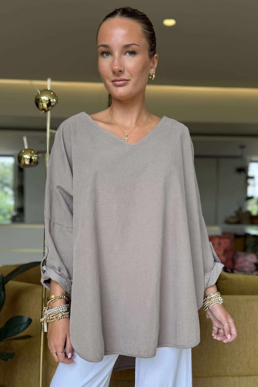 Made in Italy Cooper Needlecord Scoop Dip Back Top Mocha